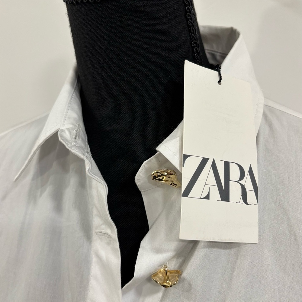 ZARA White Shirt with Gold Accents